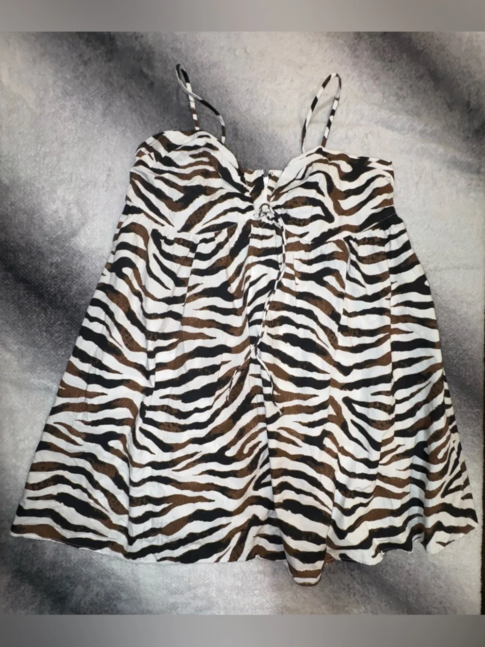 (A2) J.Crew NWOT Keyhole Mini Dress‎ Zebra Stripe Animal Print Brown Ivory 14 16